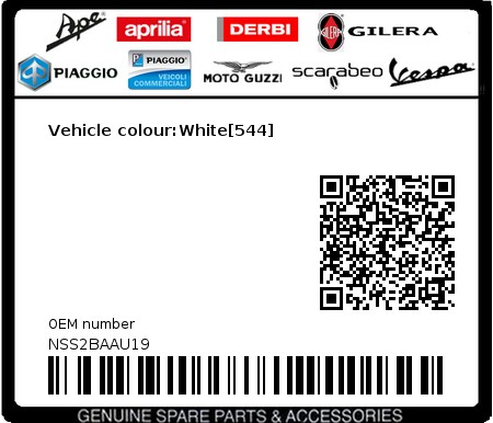 Product image: Piaggio - NSS2BAAU19 - Vehicle colour:White[544] 