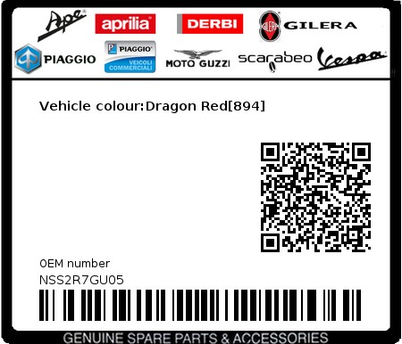 Product image: Piaggio - NSS2R7GU05 - Vehicle colour:Dragon Red[894] 