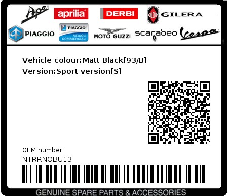 Product image: Piaggio - NTRRNOBU13 - Vehicle colour:Matt Black[93/B]   Version:Sport version[S]  0