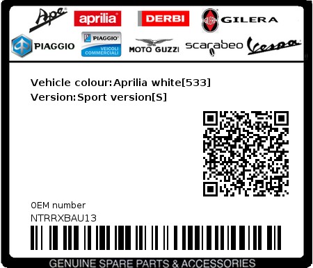 Product image: Piaggio - NTRRXBAU13 - Vehicle colour:Aprilia white[533]   Version:Sport version[S]  0