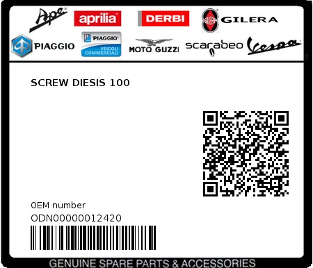 Product image: Piaggio - ODN00000012420 - SCREW DIESIS 100  0