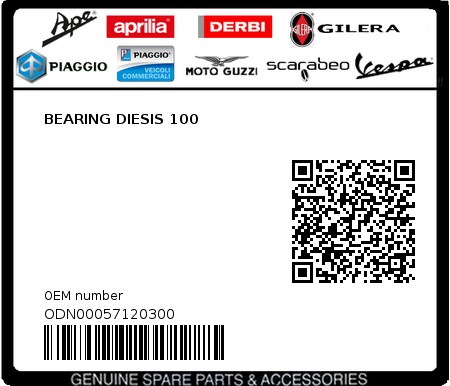 Product image: Piaggio - ODN00057120300 - BEARING DIESIS 100  0