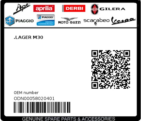 Product image: Piaggio - ODN00058020401 - .LAGER M30  0