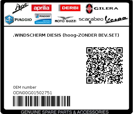 Product image: Piaggio - ODN00G01502751 - .WINDSCHERM DIESIS (hoog-ZONDER BEV.SET)  0