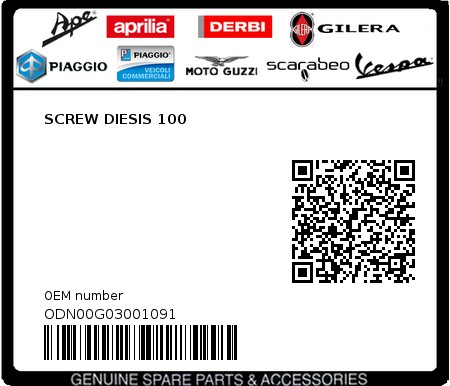 Product image: Piaggio - ODN00G03001091 - SCREW DIESIS 100  0