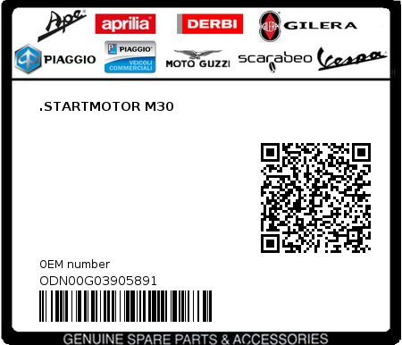 Product image: Piaggio - ODN00G03905891 - .STARTMOTOR M30  0
