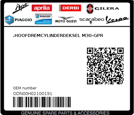 Product image: Piaggio - ODN00H02100191 - .HOOFDREMCYLINDERDEKSEL M30-GPR  0