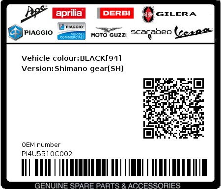 Product image: Piaggio - PI4U5510C002 - Vehicle colour:BLACK[94]   Version:Shimano gear[SH]  0