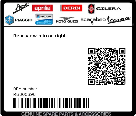 Product image: Piaggio - RB000390 - Rear view mirror right  0