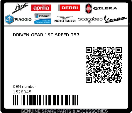 Product image: Vespa - 1528045 - DRIVEN GEAR 1ST SPEED T57 