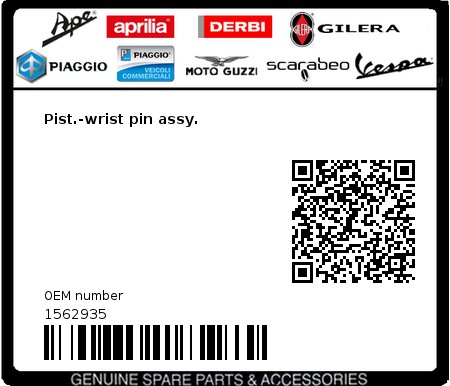 Product image: Vespa - 1562935 - Pist.-wrist pin assy.   0