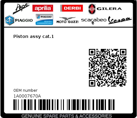 Product image: Vespa - 1A0007670A - Piston assy cat.1   0