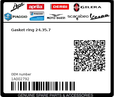 Product image: Vespa - 1A002792 - Gasket ring 24.35.7 