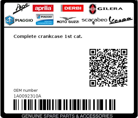Product image: Vespa - 1A0092310A - Complete crankcase 1st cat.  0
