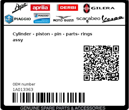 Product image: Vespa - 1A013363 - Cylinder - piston - pin - parts- rings assy  0