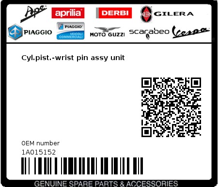 Product image: Vespa - 1A015152 - Cyl.pist.-wrist pin assy unit  0