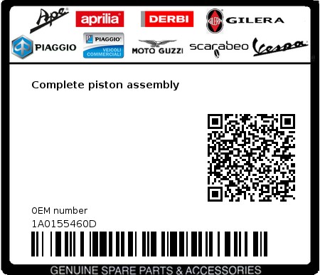 Product image: Vespa - 1A0155460D - Complete piston assembly  0