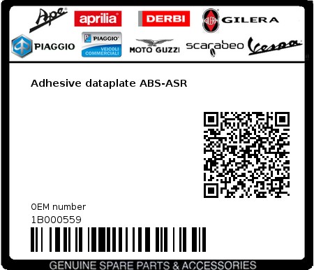 Product image: Vespa - 1B000559 - Adhesive dataplate ABS-ASR   0