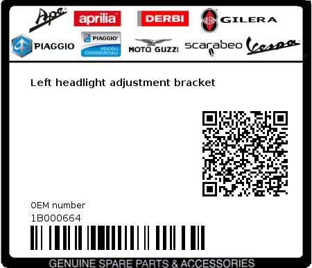 Product image: Vespa - 1B000664 - Left headlight adjustment bracket   0