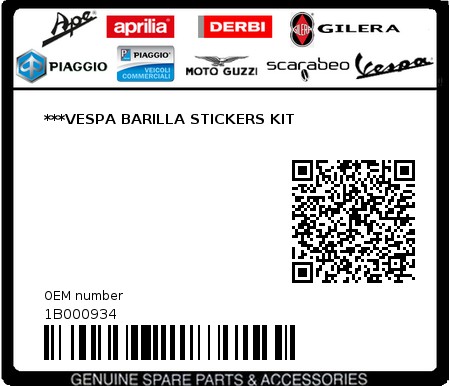 Product image: Vespa - 1B000934 - ***VESPA BARILLA STICKERS KIT  