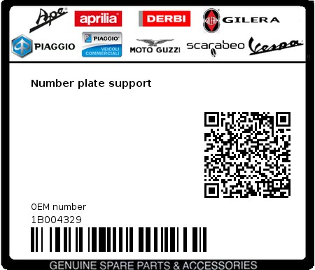 Product image: Vespa - 1B004329 - Number plate support  0