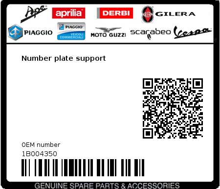 Product image: Vespa - 1B004350 - Number plate support  0