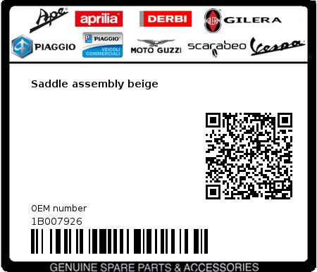 Product image: Vespa - 1B007926 - Saddle assembly beige  0