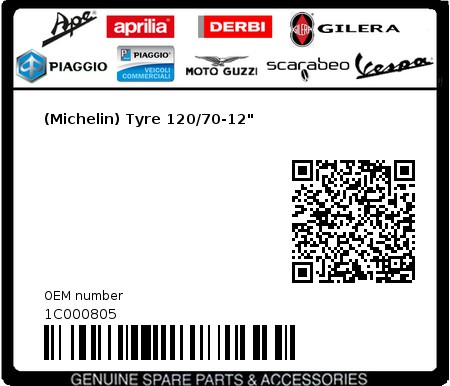 Product image: Vespa - 1C000805 - (Michelin) Tyre 120/70-12"   0