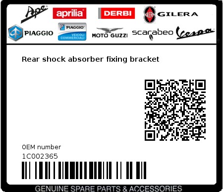Product image: Vespa - 1C002365 - Rear shock absorber fixing bracket  0