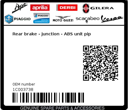 Product image: Vespa - 1C003738 - Rear brake - junction - ABS unit pip  0