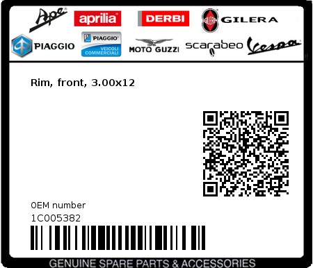 Product image: Vespa - 1C005382 - Rim, front, 3.00x12  0