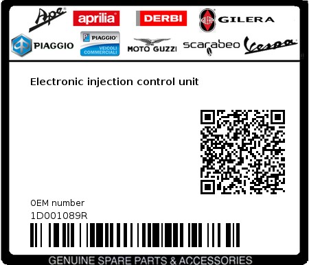 Product image: Vespa - 1D001089R - Electronic injection control unit 