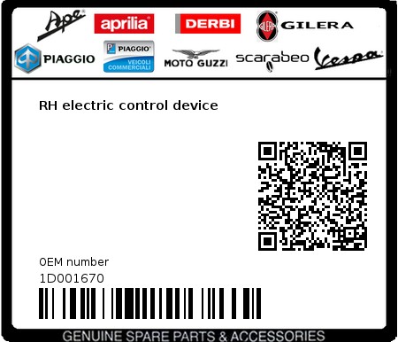 Product image: Vespa - 1D001670 - RH electric control device  0