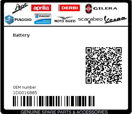 Product image: Vespa - 1D0016885 - Battery 