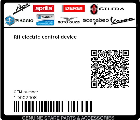Product image: Vespa - 1D002408 - RH electric control device  0