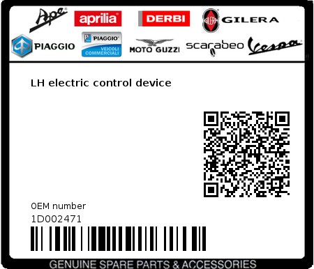 Product image: Vespa - 1D002471 - LH electric control device 