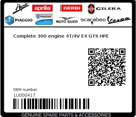Product image: Vespa - 1U000417 - Complete 300 engine 4T/4V E4 GTS HPE  0