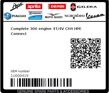 Product image: Vespa - 1U000419 - Complete 300 engine 4T/4V CH4 HPE Connect  0