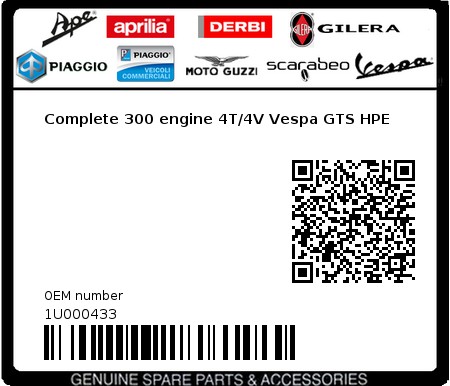 Product image: Vespa - 1U000433 - Complete 300 engine 4T/4V Vespa GTS HPE  0