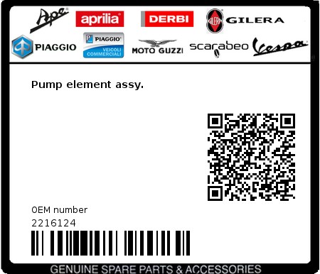 Product image: Vespa - 2216124 - Pump element assy.   0