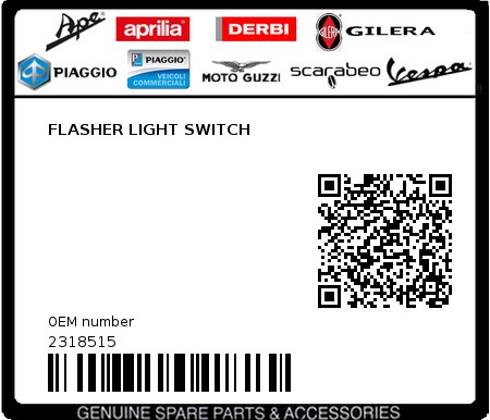 Product image: Vespa - 2318515 - FLASHER LIGHT SWITCH  0