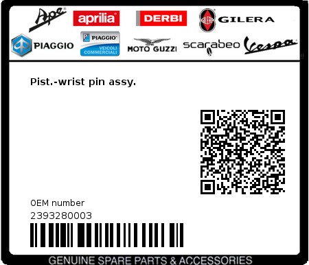 Product image: Vespa - 2393280003 - Pist.-wrist pin assy.   0