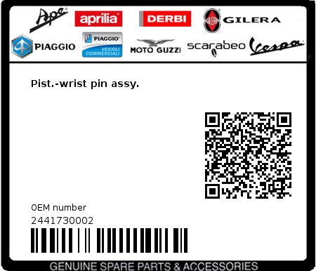 Product image: Vespa - 2441730002 - Pist.-wrist pin assy.   0