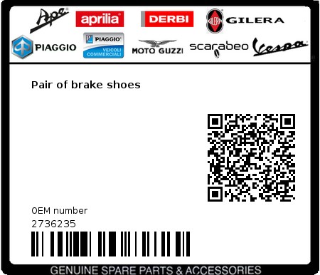 Product image: Vespa - 2736235 - Pair of brake shoes   0