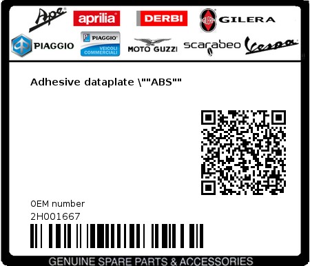 Product image: Vespa - 2H001667 - Adhesive dataplate \""ABS""  0