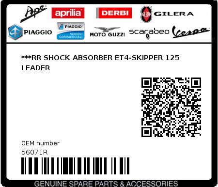 Product image: Vespa - 56071R - ***RR SHOCK ABSORBER ET4-SKIPPER 125 LEADER   0
