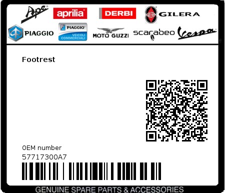 Product image: Vespa - 57717300A7 - Footrest   0