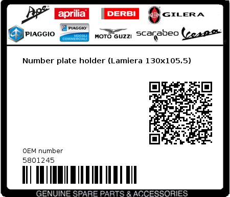Product image: Vespa - 5801245 - Number plate holder (Lamiera 130x105.5)   0