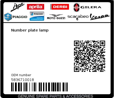Product image: Vespa - 5836710018 - Number plate lamp   0