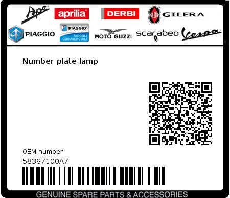 Product image: Vespa - 58367100A7 - Number plate lamp   0